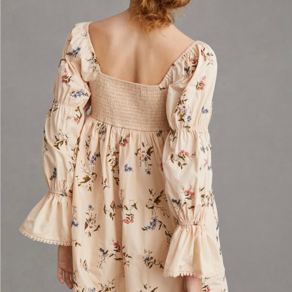 By Anthropologie Long-Sleeve Embroidered Mini romantic Dress - Picture 2 of 5